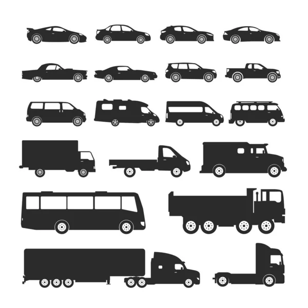 Icônes Type Voiture Réglées Illustration Vectorielle Noire Isolée Sur Fond — Image vectorielle