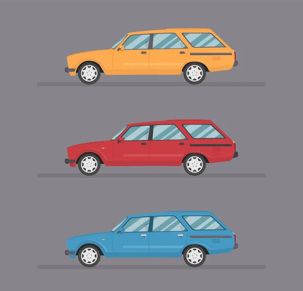 Ilustração Detalhada Seis Carros Coloridos Estilo Plano Conjunto Ícone Carro — Vetor de Stock