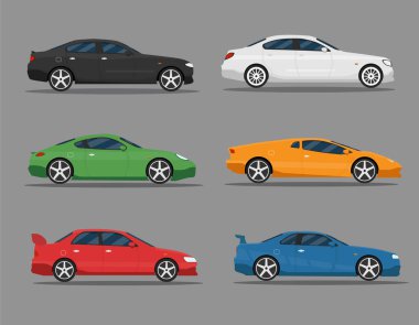 Araba Simgesi Vektör Logo Şablonu. Düz stil. Yan görünüm, profil.