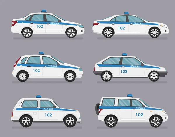Vector Suv Auto Russische Politieauto Zijaanzicht Grijze Achtergrond Vertaling Politie — Stockvector