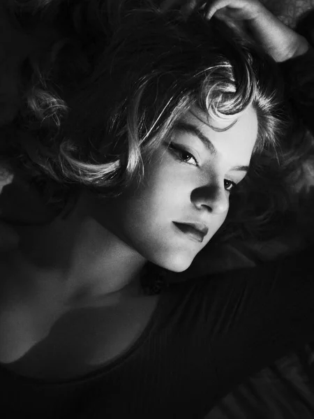 young woman model black and white portrait