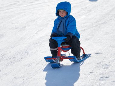 Kış kızak çocukta dağda rides