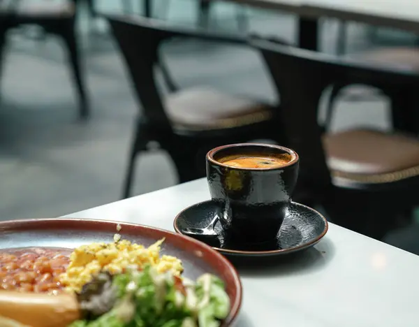 Börja Morgonen Med Svart Kaffe — Stockfoto