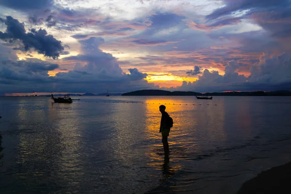 Beautiful Sunset Aonang Beach Krabi Thailand — Stock Photo, Image