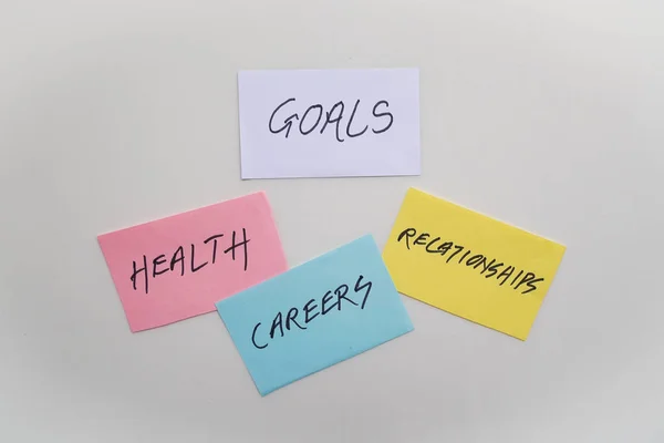 Goals Written Paper Careers Health Relationships Colored Papers — Stock Photo, Image