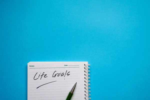 Tekst Cele Życia Notebooku Napisany Ręcznie Pióra Zielony — Zdjęcie stockowe