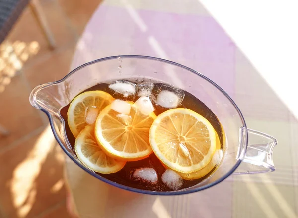 Jug Lemon Tea Ice Hot Day Quench Thirst — Stock Photo, Image