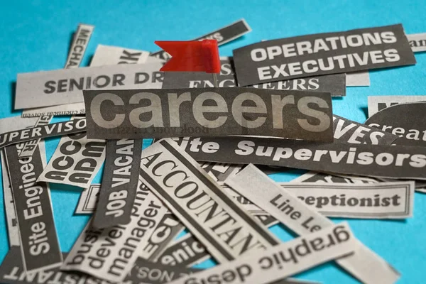 Jobs Careers Concept Multiple Job Titles Occupations Cut Newspaper Careers — Stock Photo, Image
