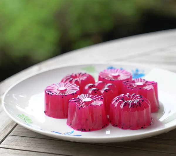 Dragon Fruit Red Agar Agar Jelly Sweet Dessert Served Multiple — Stock Photo, Image