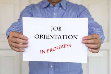 Job orientation in progress, words printed on white paper clipart