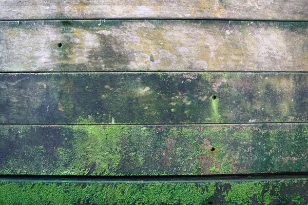 Worn Out Aged Wood Planks Green Moss Background — ストック写真