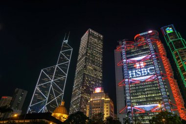 Hong Kong business district with skyscrapers clipart