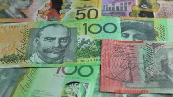 Australischer Dollar Banknoten Von Hundert Fünfzig Und Zwanzig Schiebeschuss Von — Stockvideo