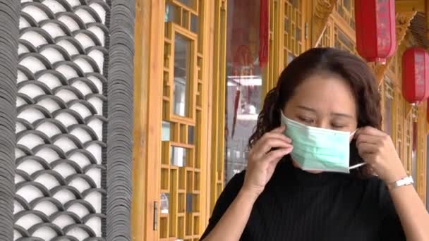 Empresaria Asiática China Con Mascarilla Médica Protección Contra Coronavirus Pandemia — Vídeos de Stock