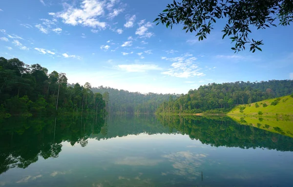 Красивый Пейзаж Озера Лесом Отражением Заднем Плане — стоковое фото