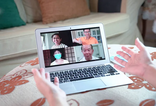 Group Videocall Chat Computer Laptop Home — Stock Photo, Image