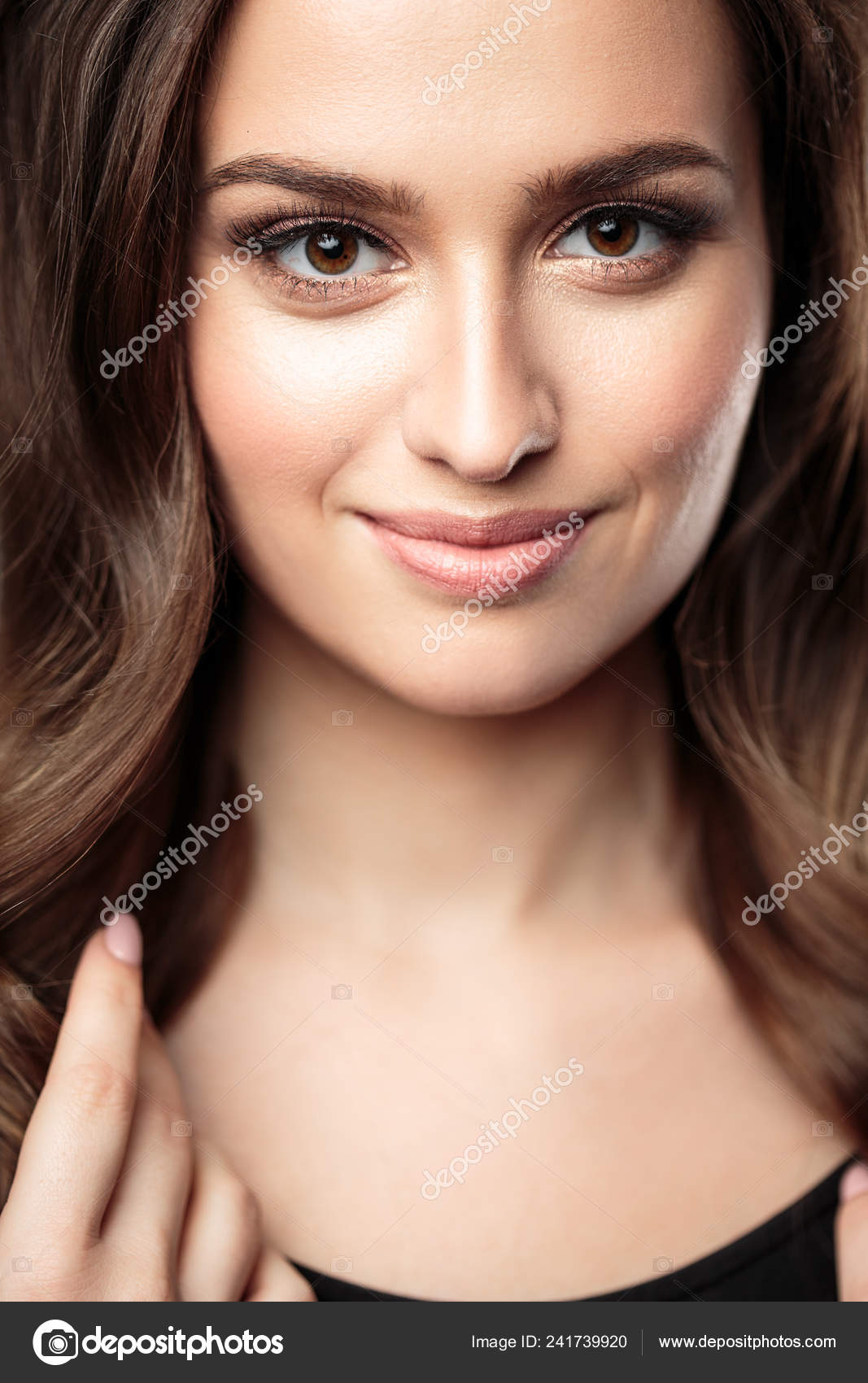 Brunette Girl Healthy Curly Hair Natural Make Beautiful Model
