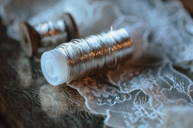 Closeup makro fotoğraf ayrıntıları, dekoratör işyeri ve İmitasyon Takı düğün yaratıcısı