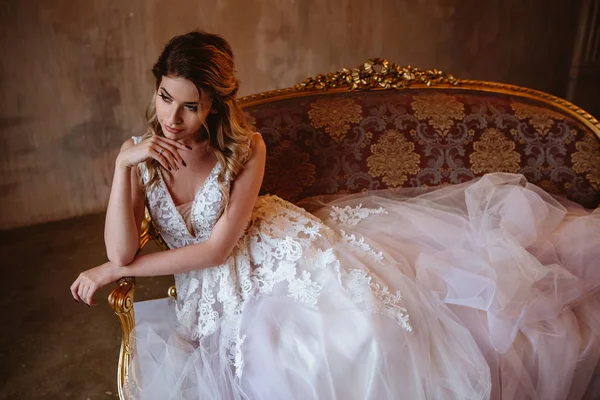 Bella Donna Sposa Bionda Abito Sposa Stupendo Ritratto Bellezza Moda — Foto Stock