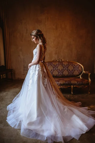 Bella Donna Sposa Bionda Abito Sposa Stupendo Ritratto Bellezza Moda — Foto Stock