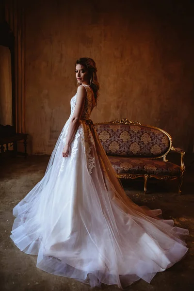 Bella Donna Sposa Bionda Abito Sposa Stupendo Ritratto Bellezza Moda — Foto Stock