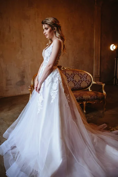 Bella Donna Sposa Bionda Abito Sposa Stupendo Ritratto Bellezza Moda — Foto Stock