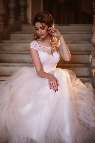 Bella Donna Sposa Bionda Abito Sposa Stupendo Ritratto Bellezza Moda — Foto Stock