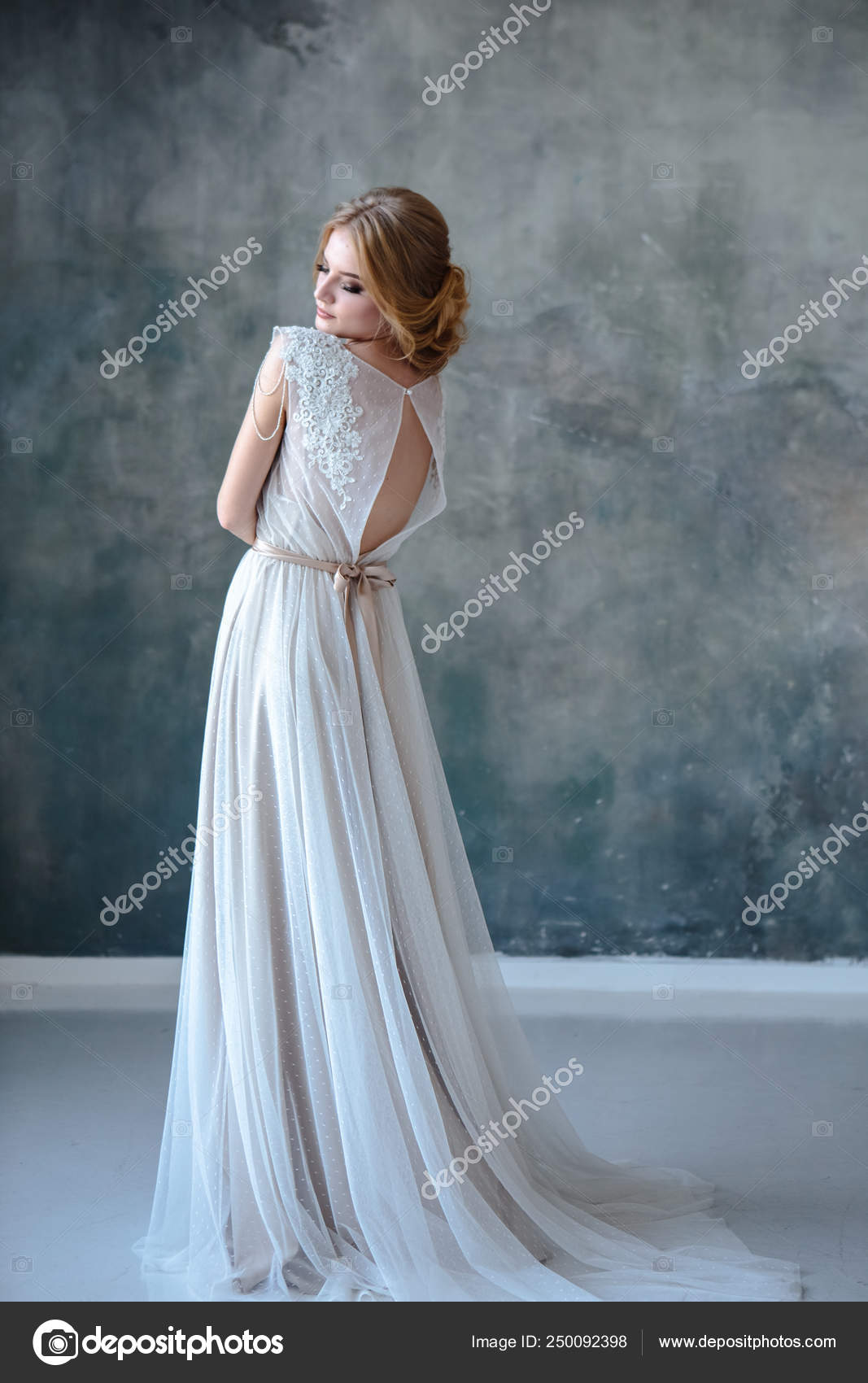 Bride Blonde Woman Modern Color Wedding Dress Elegant Hair Style Stock  Photo by ©cherry_daria 250092398