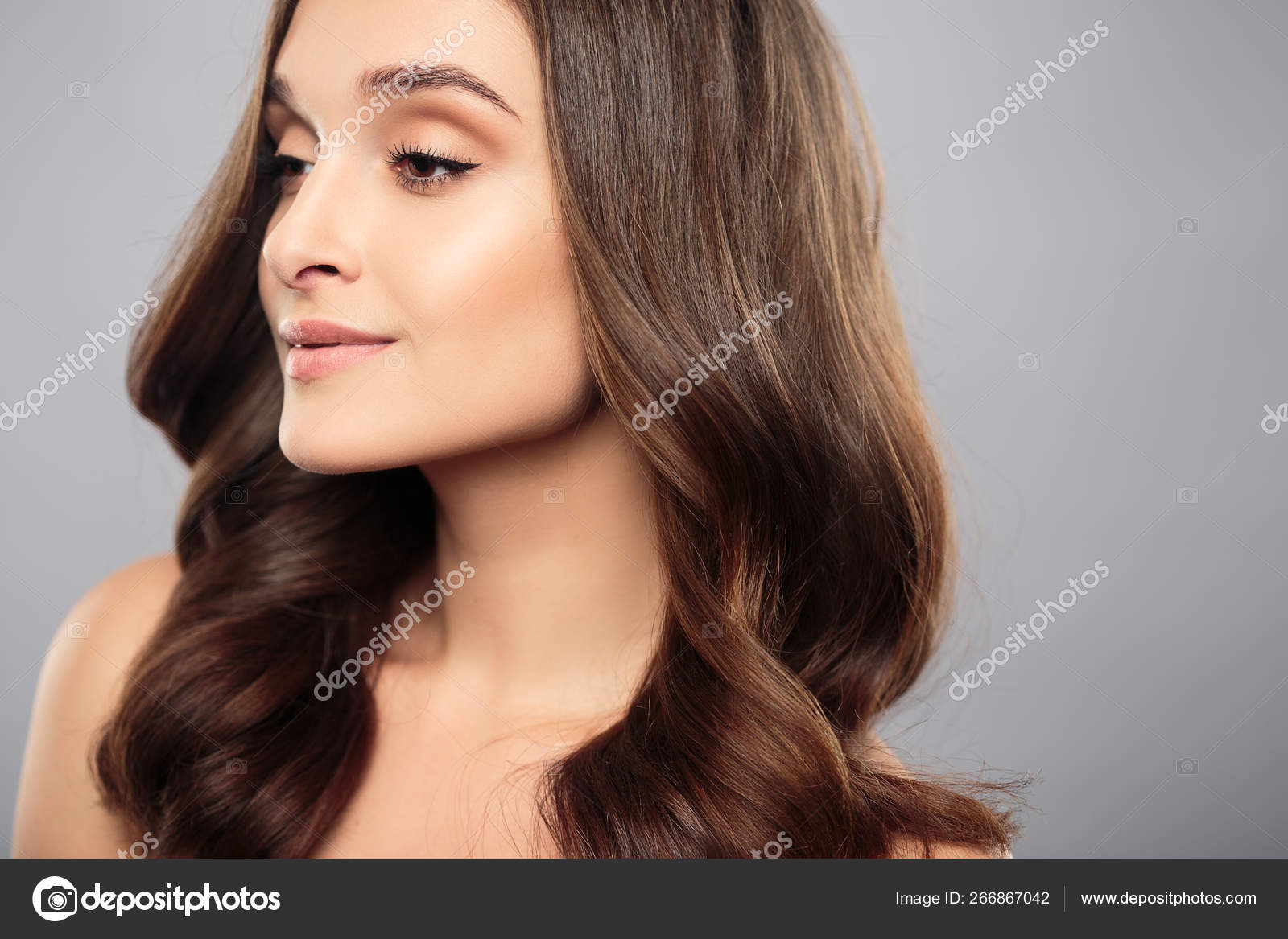 Brunette Girl Healthy Curly Hair Natural Make Beautiful Model