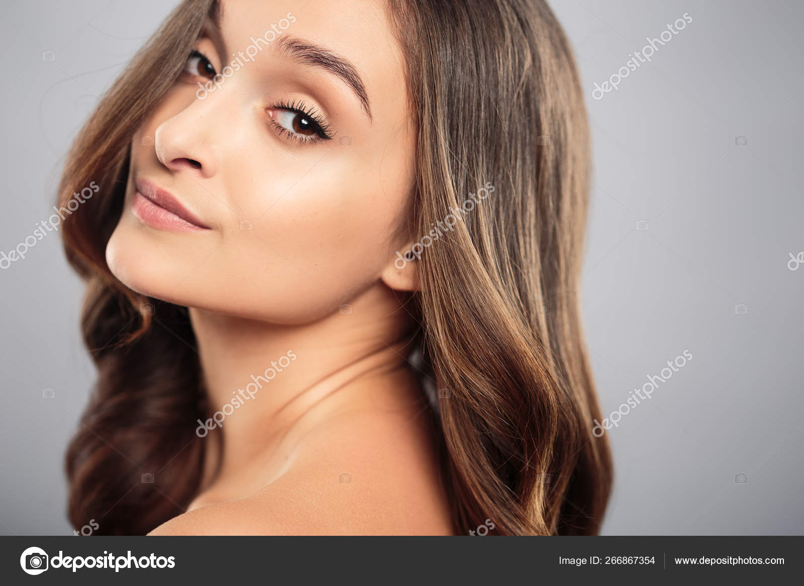 Brunette Girl Healthy Curly Hair Natural Make Beautiful Model