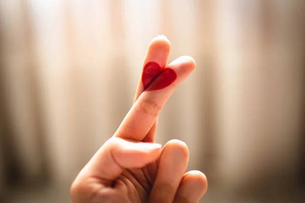 Herzenszeichnung Den Fingern Für Valentin — Stockfoto