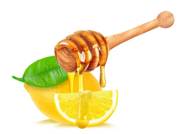 Lemon Honey Dripping Isolated White — Stock Photo, Image