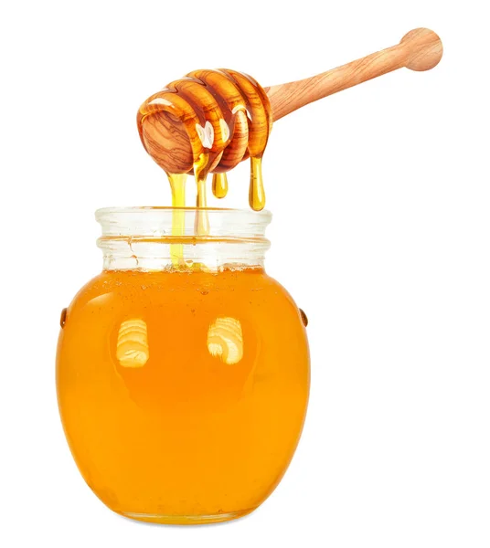 Honey Dripping Jar Isolated White Background — Stock Photo, Image