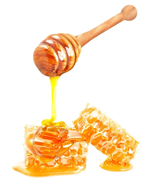 Honning Drypper Honeycombs Isoleret - Stock-foto