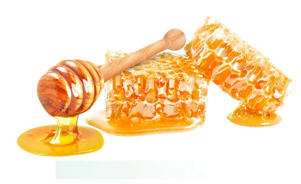 Honey Dripping Honeycomb Isolated White Background — Stock Photo, Image
