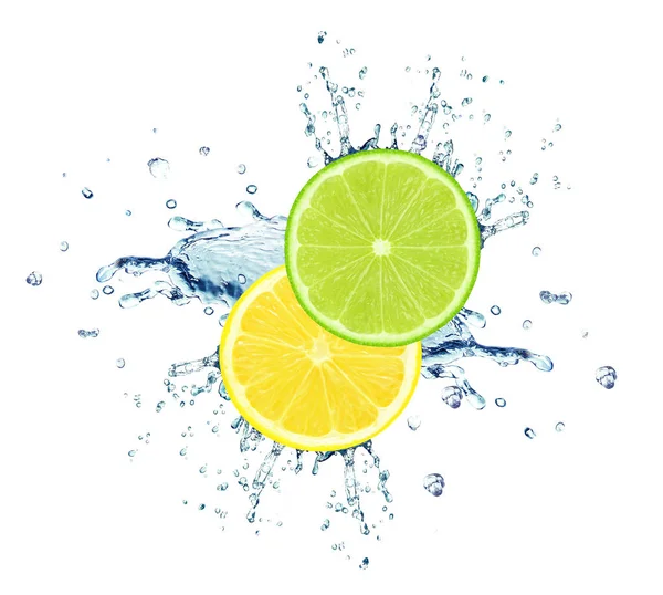 Wasser Limetten Und Zitronenscheiben Isoliert Auf Weißem — Stockfoto