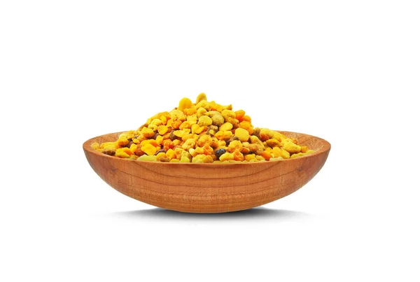 Bee Pollen Wooden Bowl Isolated White Background — Stock Photo, Image