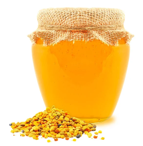 Honey Jar Bee Pollen Isolated White Background — Stock Photo, Image