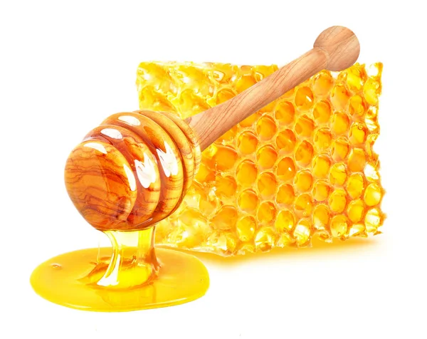 Dripping Honey Honeycomb Isolated White Background — Stock Photo, Image