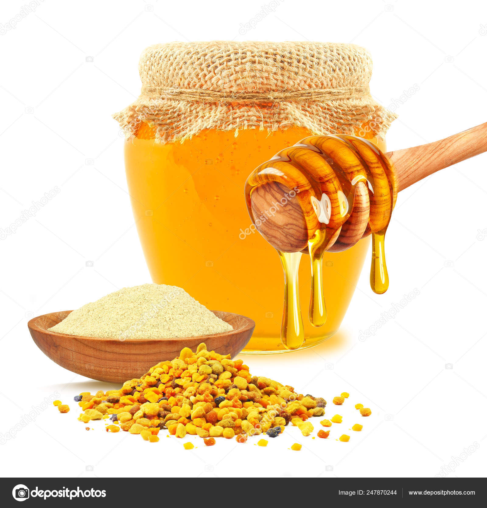 Honey Pollen Royal Jelly Isolated White — Stock Photo