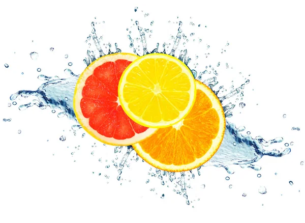 Grapefruit Lime Orange Water Splash Isolated White — Stock Photo, Image