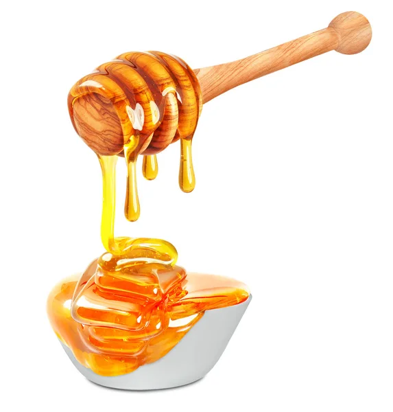 Honey Dripping Bowl Isolated White — Stock Photo, Image