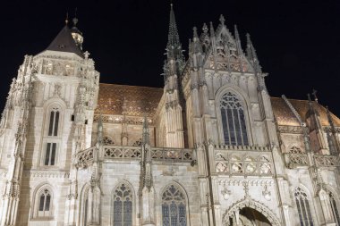 Cathedral St. Elizabeth Kosice eski şehrin gece, Slovakya.