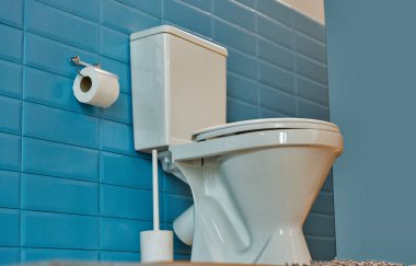 modern banyo beyaz tuvalet kase portre. Alt görünümü.