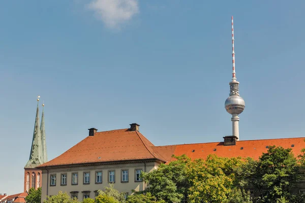 Panoramę Berlina Nicholas Kościoła Telewizja Tower Dzielnicy Mitte Niemcy — Zdjęcie stockowe