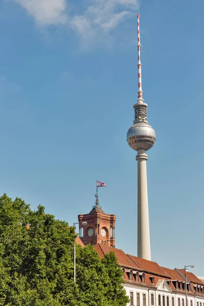 Horizonte Berlín Con Torre Televisión Ayuntamiento Rojo Alemania — Foto de Stock