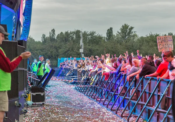 Kiev Oekraïne Juli 2018 Menigte Fans Genieten Van Rock Band — Stockfoto