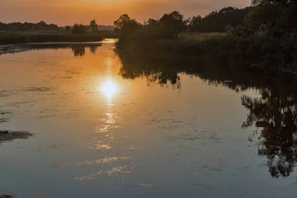 Río Ros Puesta Del Sol Paisaje Verano Ucrania Central —  Fotos de Stock