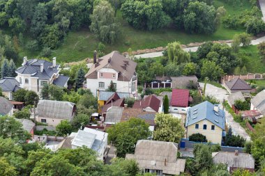 Yukarıdan, yerleşim bölgesi Ukrayna'nın başkenti Kiev banliyösü evlerin hava Üstten Görünüm.