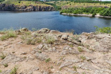 Khortytsia Adası ve nehir Dinyeper, Ukrayna.